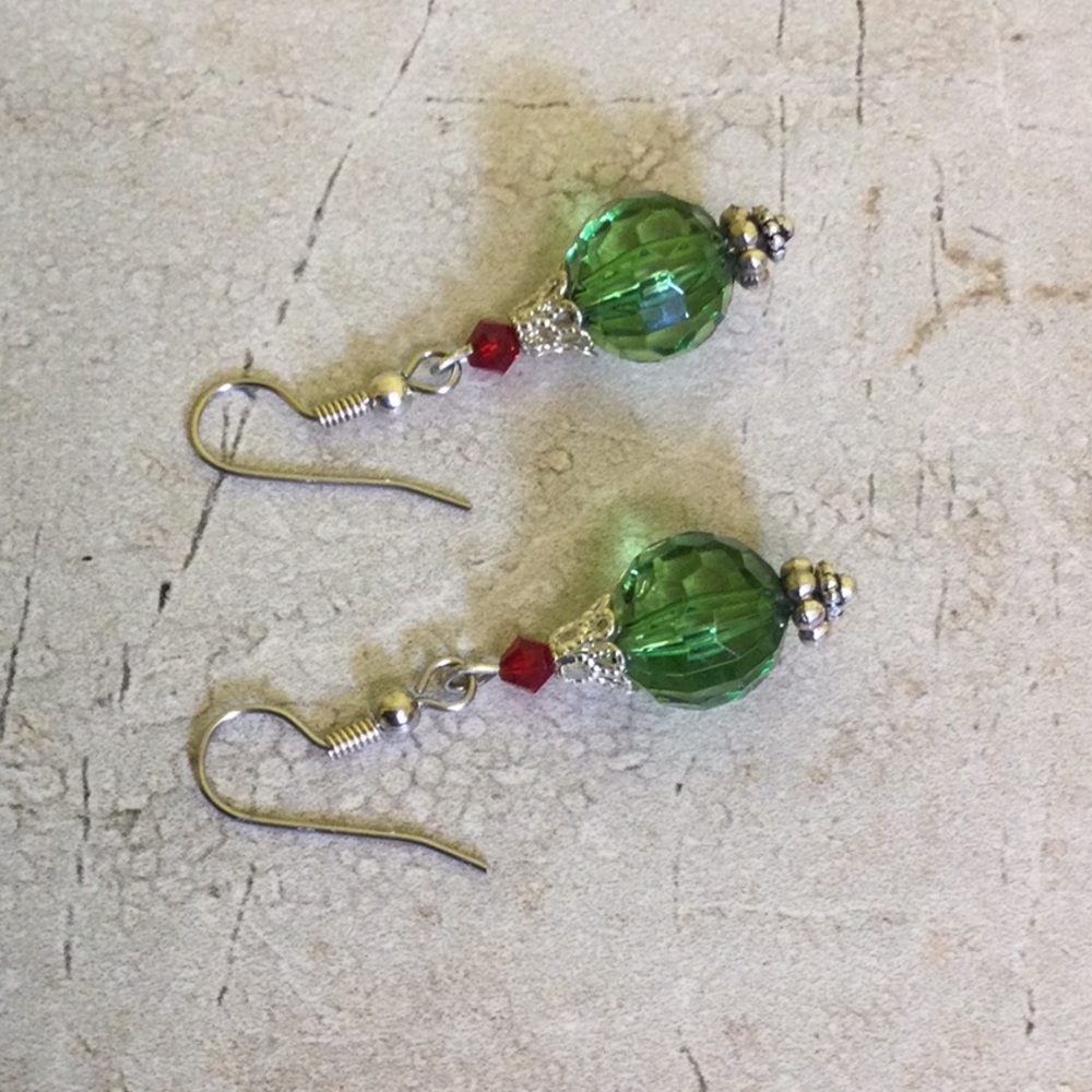 Artisan Christmas 1” drop ornament silver earrings